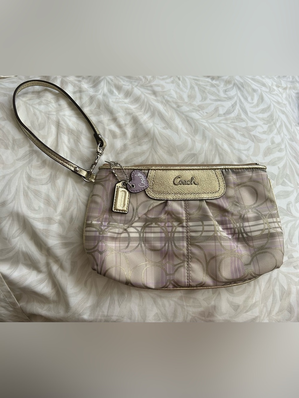 COACH Tartan CC Logo Silver/ Multi-Color Large Wristlet